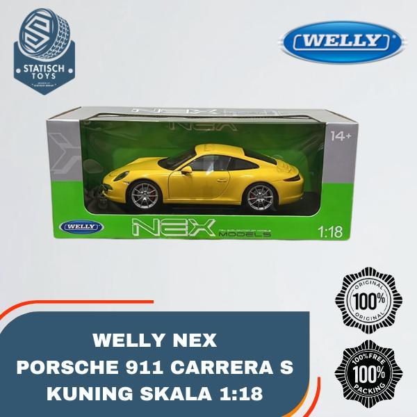 Nex welly Porsche 911 Carrera S Kuning 1:18 Welly Door Openable Mainan Diecast Original 100% Baru