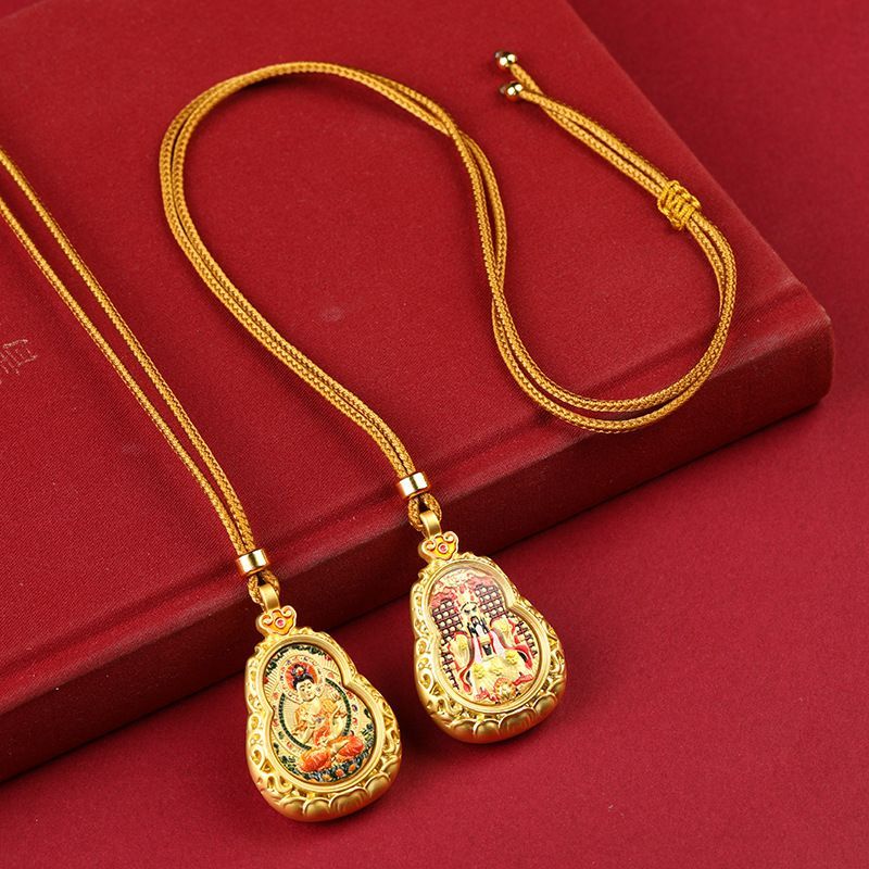 Kalung Labu Thangka Mini Emas Kalung Delapan Patronus Thangka Dua Sisi