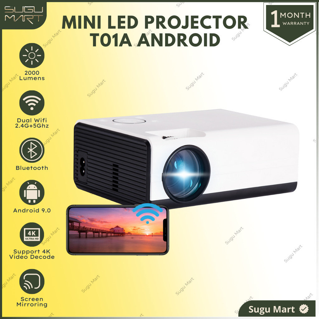 Proyektor T01A 2000 Lumens Android 9.0 | Proyektor Android T01A | Proyektor Screen Mirroring Android