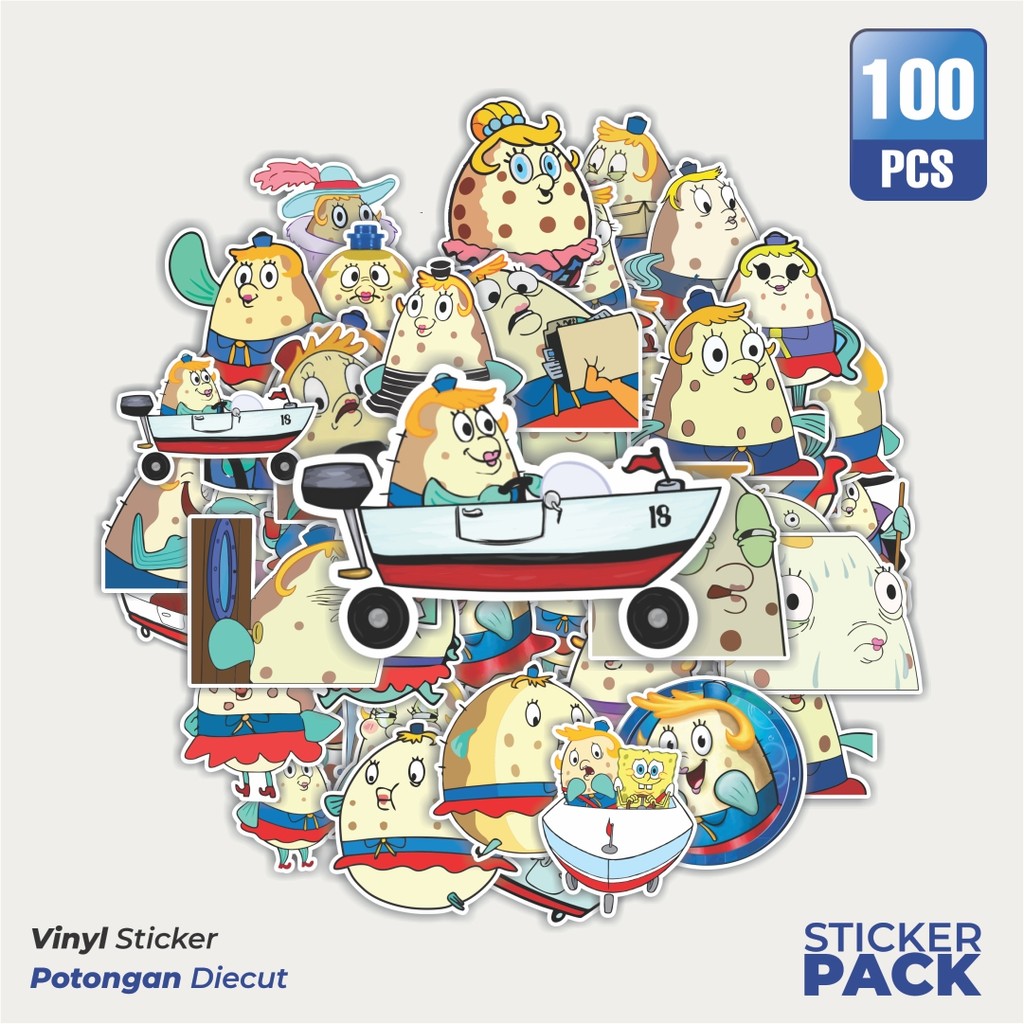 MURAH 100 PCS Stiker Mrs Puff Cartoon Spongebob Version Waterproof Aesthetic- Untuk Laptop, Motor, d