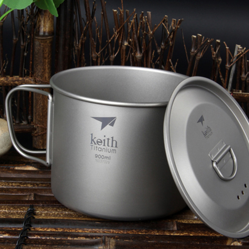 Keith 900ml Portable Outdoor Camping Hiking Travel Titanium Water Cup Titanium Mug With Lid Foldable