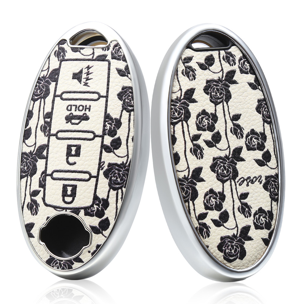 Rose Print Leather TPU Key Fob Cover with Keychain for NISSAN Maxima Altima Versa Sentra Sunny Sylph