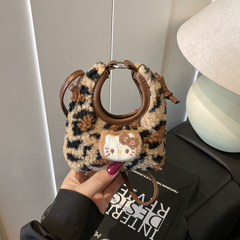 Tas Kecil Cetakan Macan Tutul Berbulu Tas Lipstik Genggam Tas...