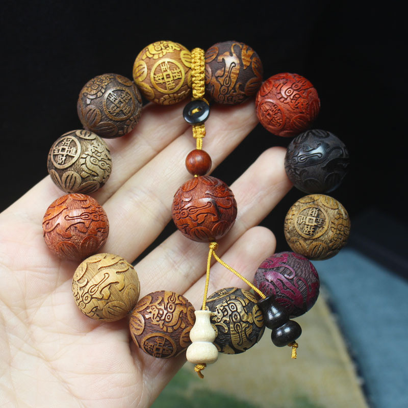 Gelang Multi-manik Kayu Sandalwood Menarik Kekayaan Manik-manik Gigi Mobil Gaya Etnik