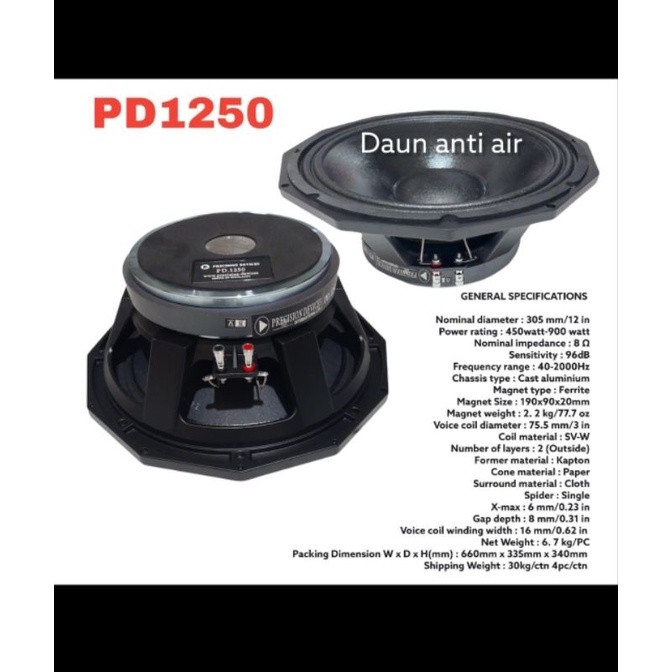 Speaker komponen pd1250 pd 1250 12inch high mid low