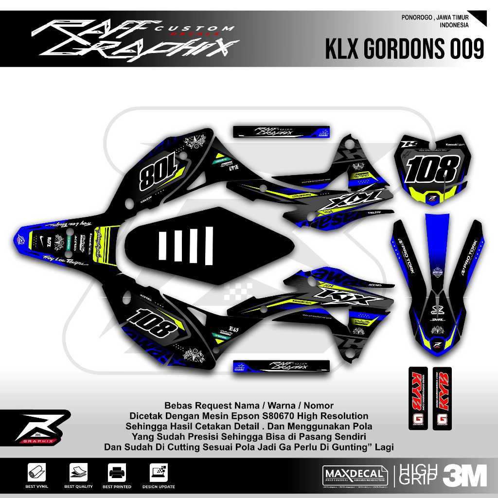 Decal KLX Gordons Hitam Biru Keren Kode 009