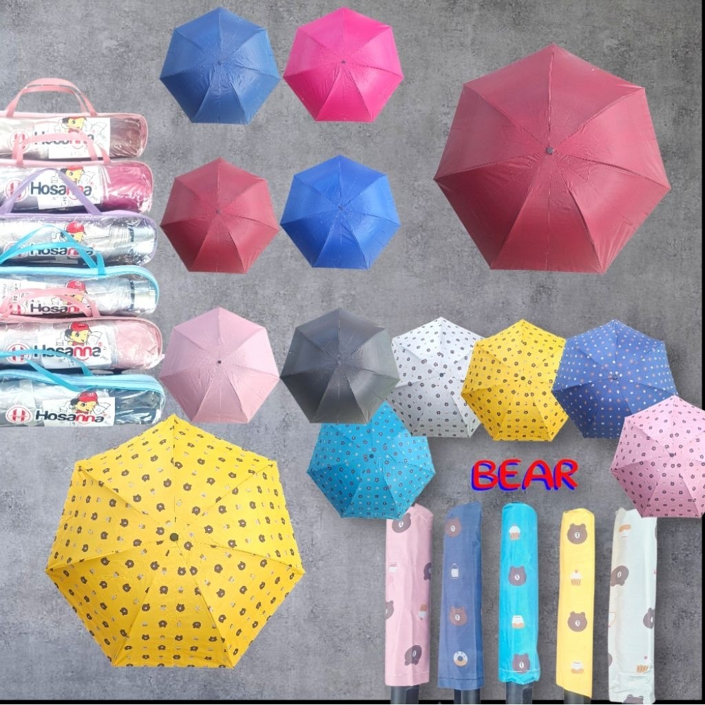 Payung Lipat Motif Bear /Payung Lipat Warna HOSANNA/Payung Anti Hujan Anti Panas /Anti Angin