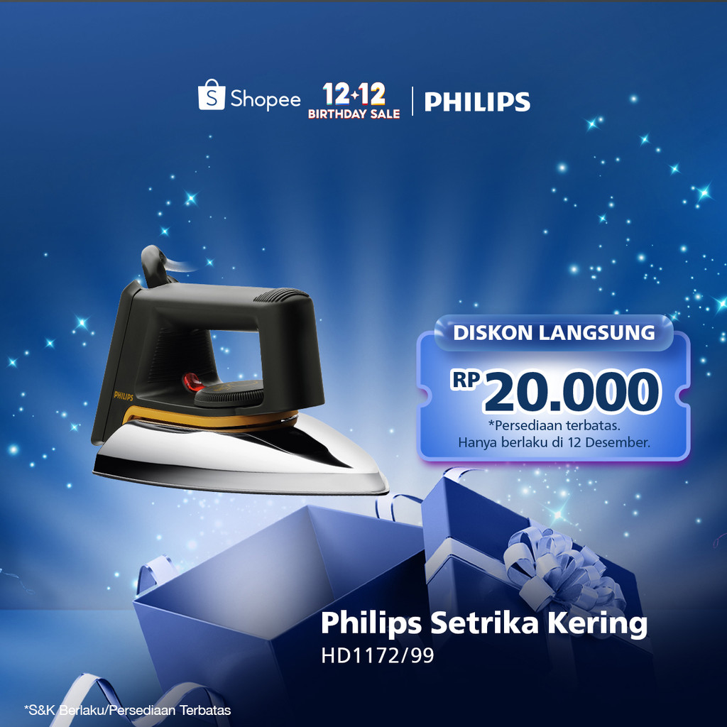 Philips Setrika Kering Classic HD1172/99 - Hitam Tapak Anti Lengket, setrika Philips, gosokan Philip