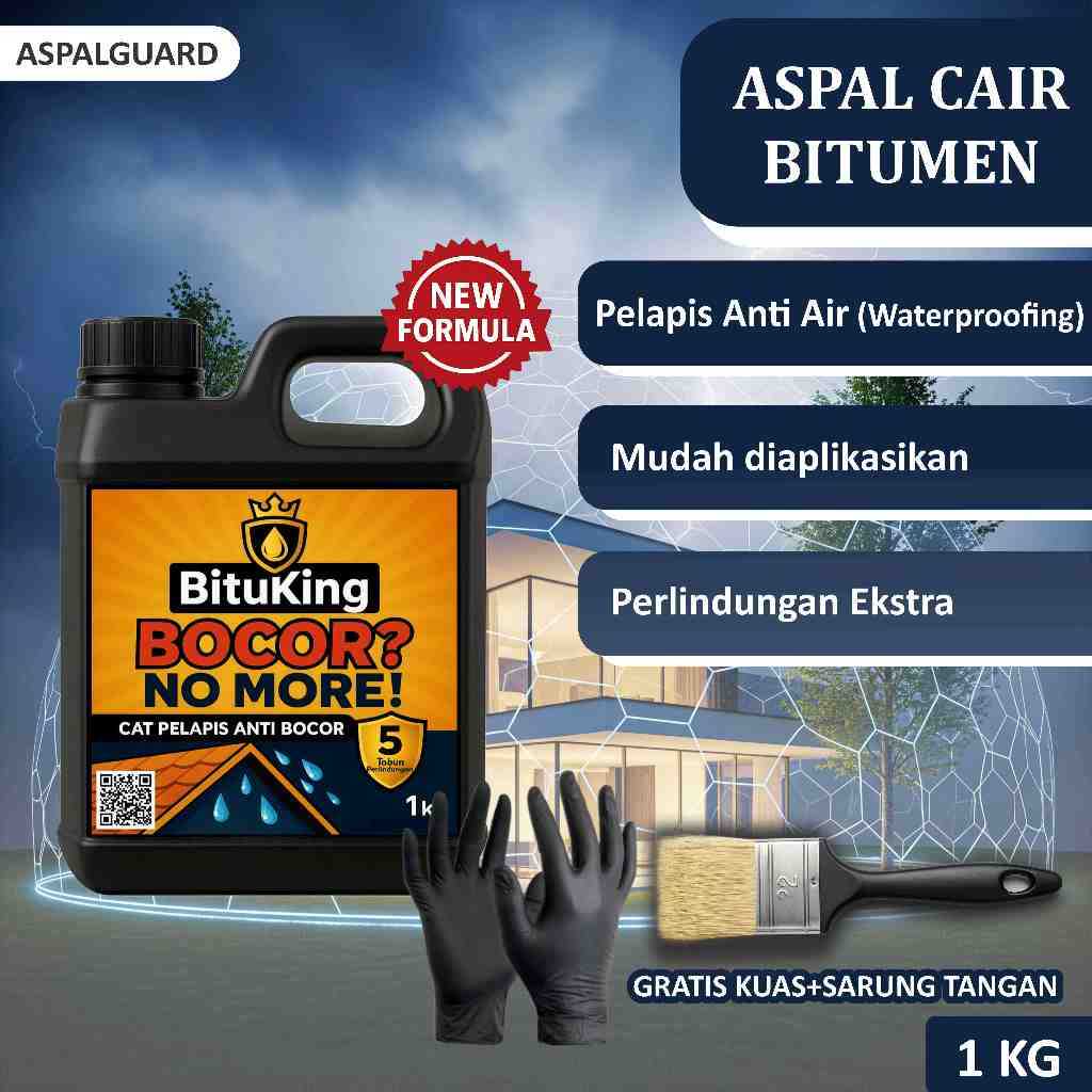Cat Aspal Cair Anti Bocor 1 Kg – Solusi Tahan Bocor untuk Dak, Talang, Atap Rumah