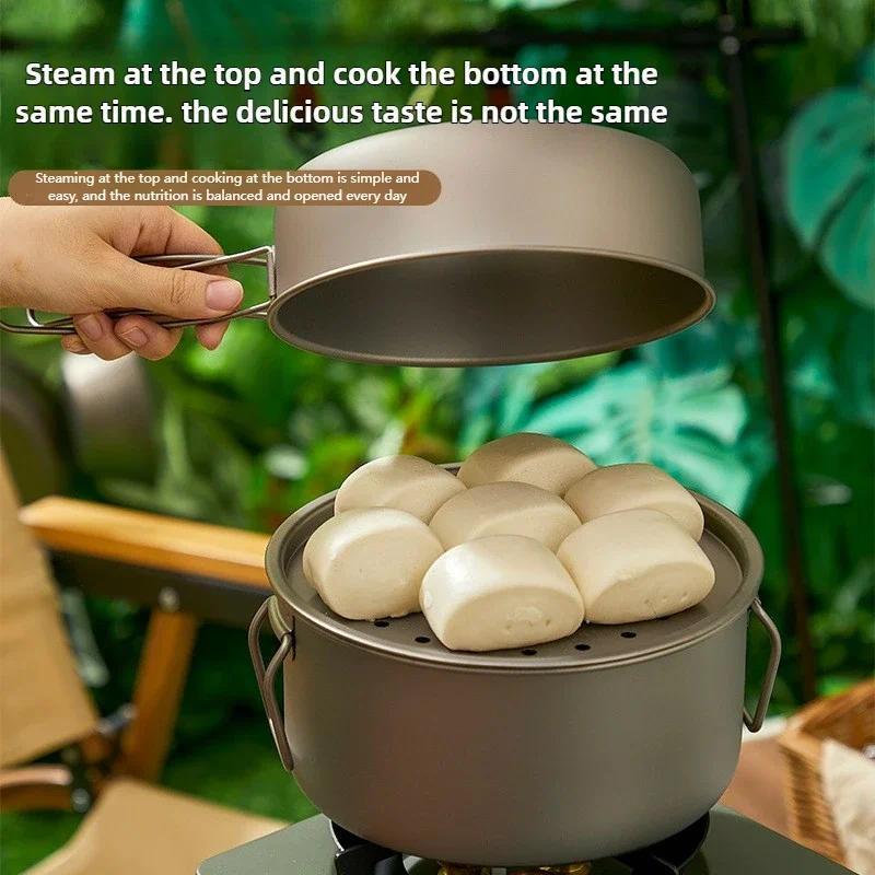 Titanium Outdoor Pot Set Picnic Camping Set Tableware Foldable Lightweight Portable Soup Pot Cooking