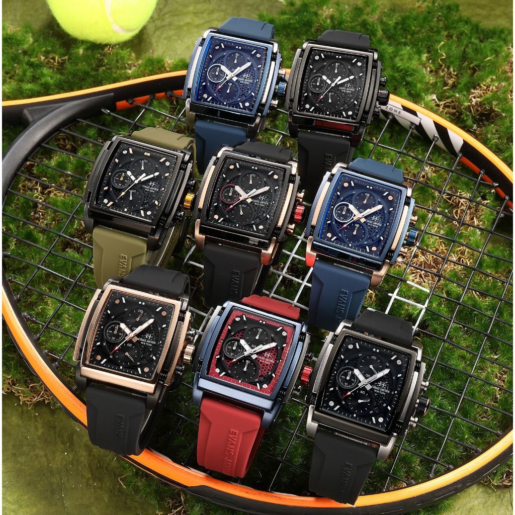 Jam Tangan Pria Evans Jayden 9619 Rubber Silicon Kaca Sapphire Chronograph Water Resistant 10 ATM ga
