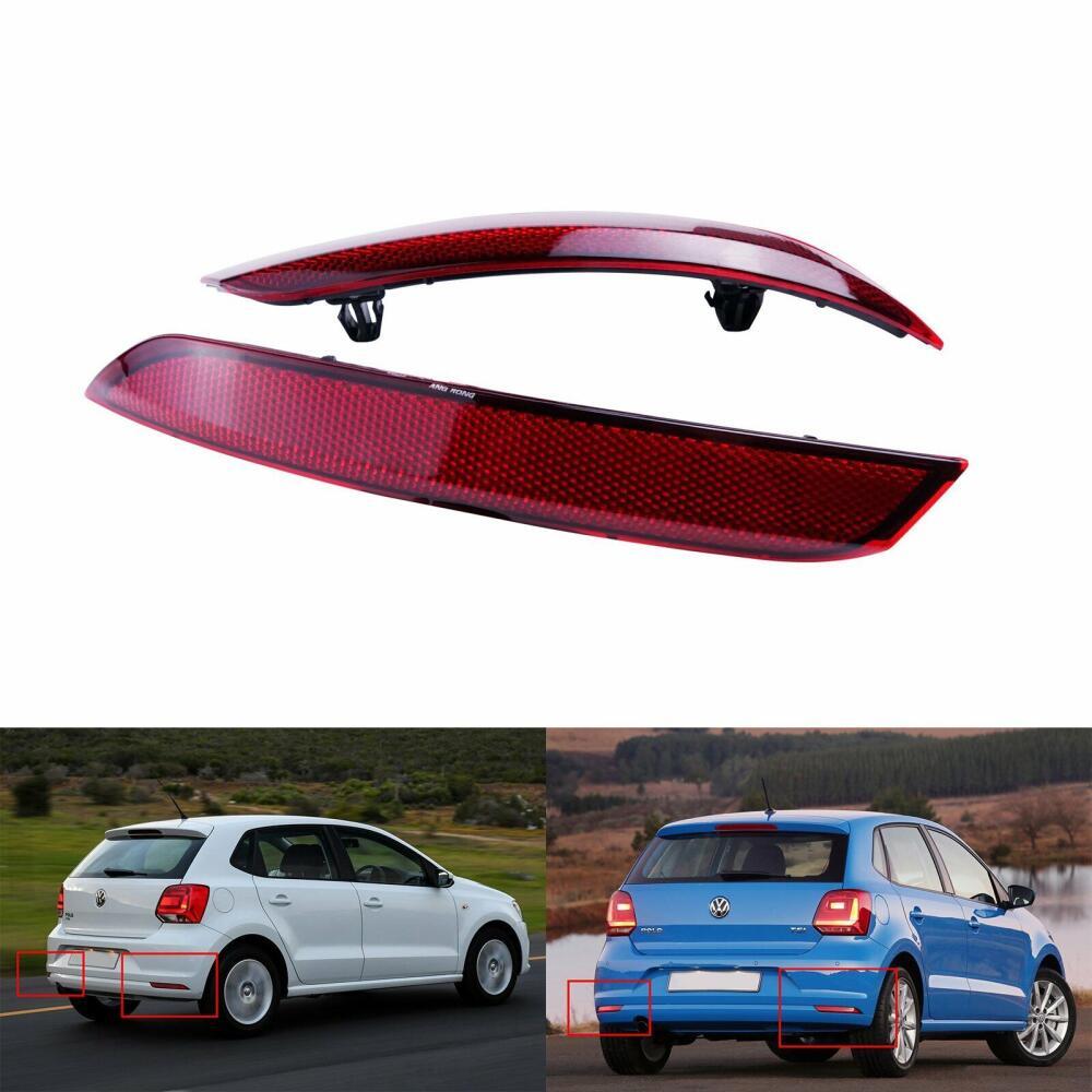 2x No Bulb Rear Bumper Reflector Light For VW Polo Hatback 2014-2017 Red Lens