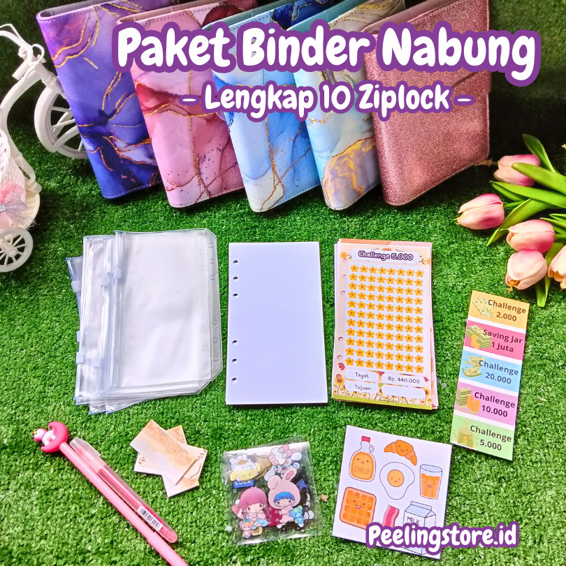[10 Ziplock] Paket binder kulit nabung a6/ binder keuangan murah / binder a6 / binder sequin binder 
