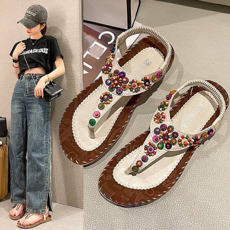 Sepatu wanita sandal datar, sepatu pantai manik-manik wanita, sepatu pantai manik-manik wanita