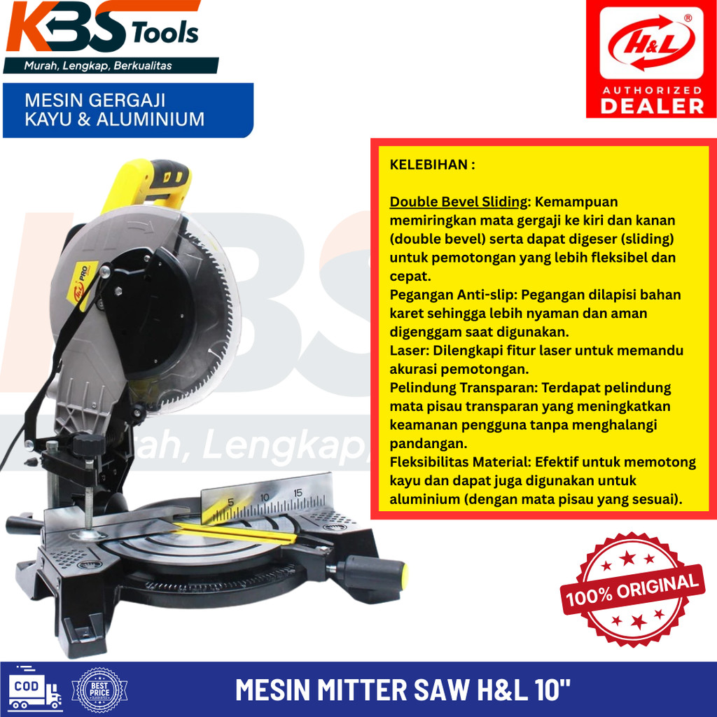 H&L PRO Miter Saw 10" Gergaji Listrik Mitter Saw HL PRO 10 Inch HNL Gergaji Mesin Potong Kayu Alumin