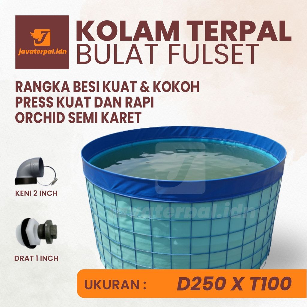 Kolam Terpal Bulat Fullset Diameter 2.5 Tinggi 1 Merk Orchid  Kolam Terpal Ikan Fulset Kerangka Besi