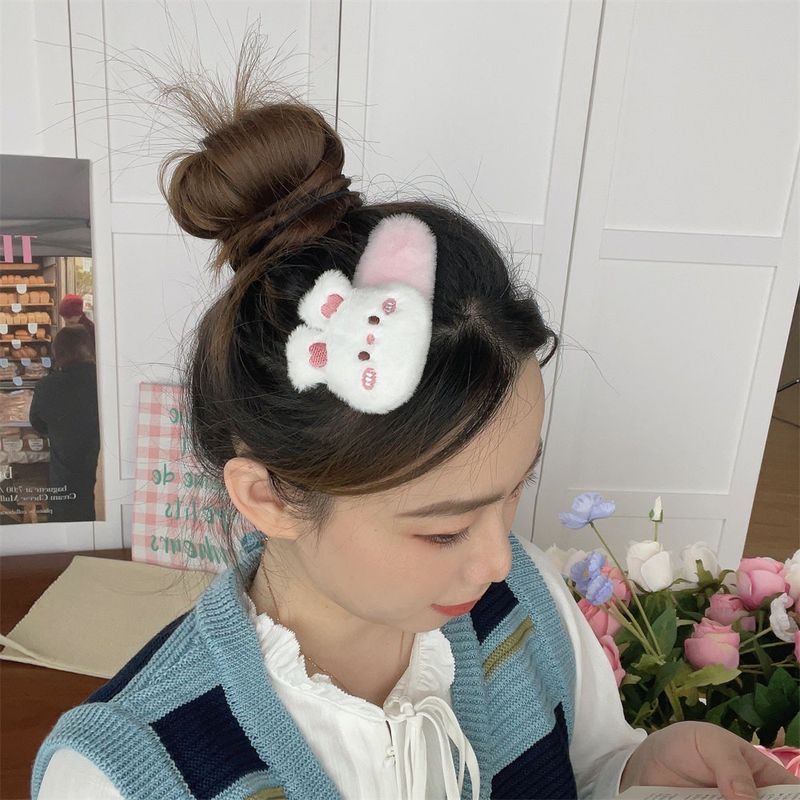 1pc Plush cartoon little bear bunny big BB clip cute autumn and winter sweet edge clip furry hair ac