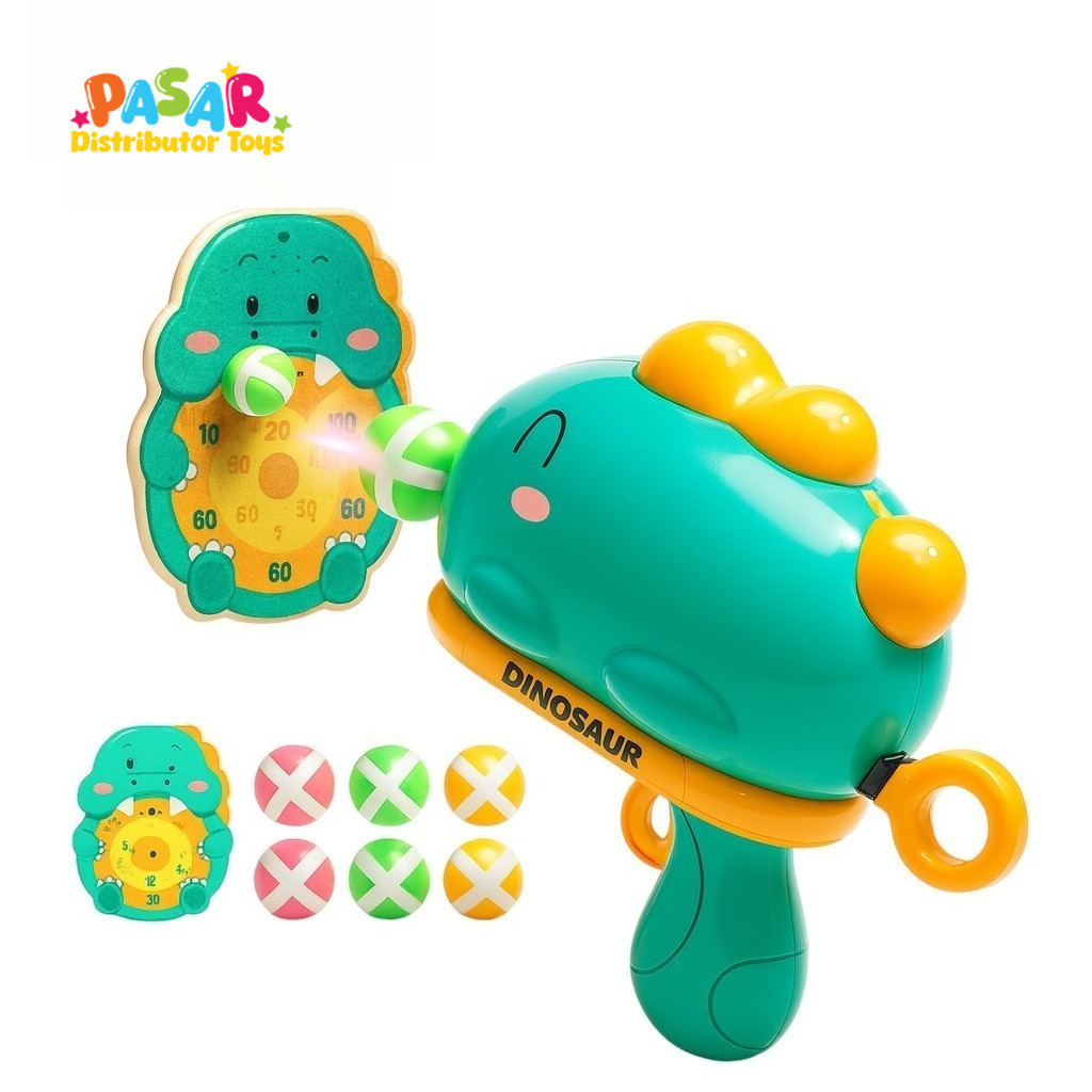 Mainan Anak DINOSAUR BALL GUN WOBEIXING 678-3 Mainan Tembakan Bola Nempel Target Dinosaur Anak