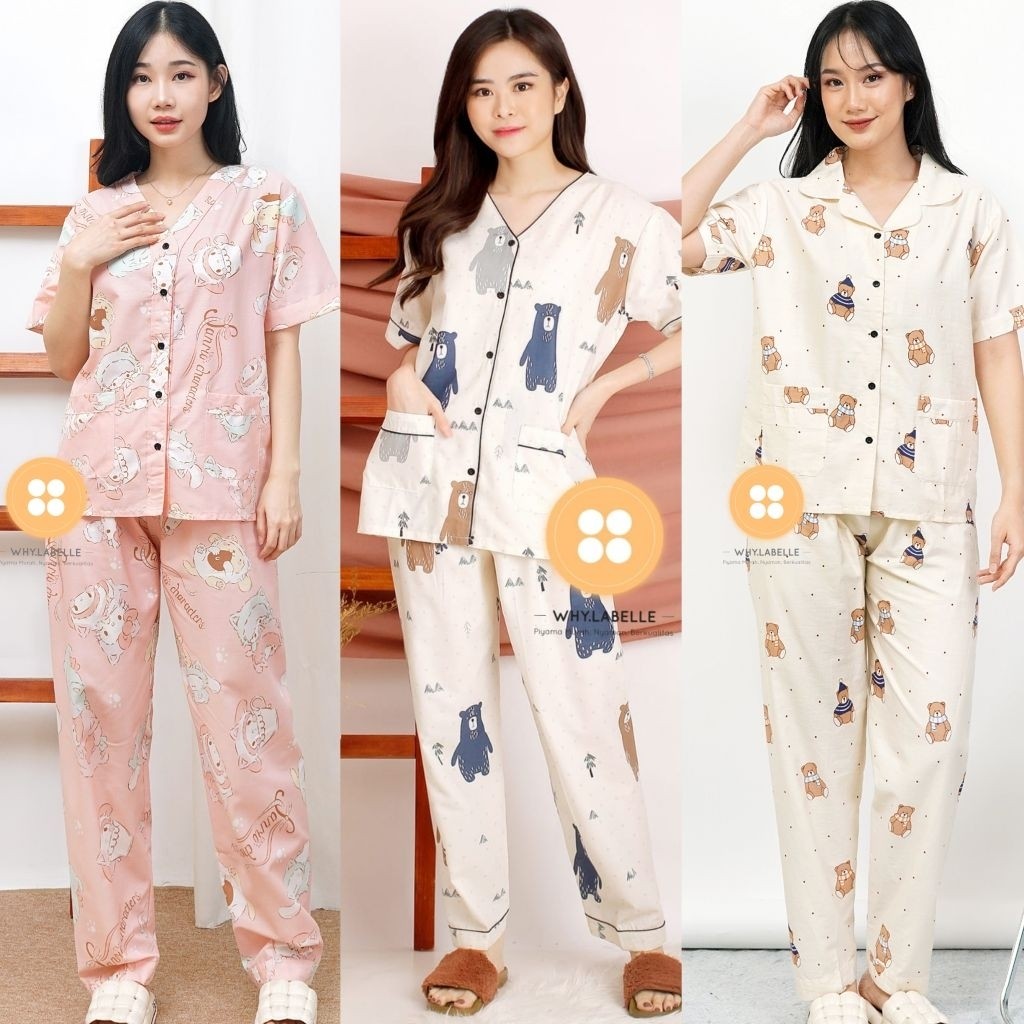 AANTOI SELLER Why.Labelle Setelan Baju Tidur Piyama Katun Jepang Celana Panjang
