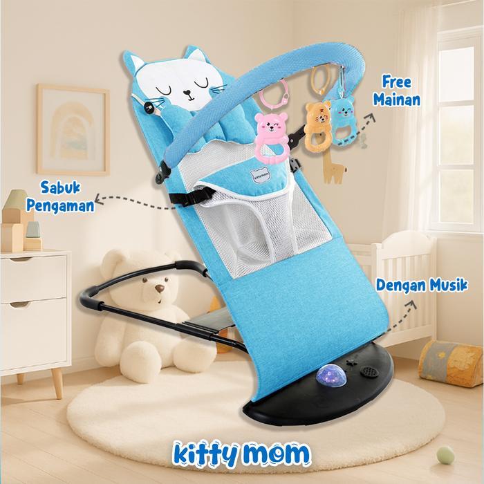 Kitty Mom - Bouncer Bayi Lipat  Kursi Ayunan Goyang Newborn | Kursi Goyang Bayi - Bouncer Biru