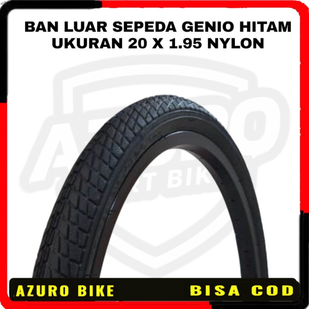 BAN LUAR SEPEDA GENIO HITAM UKURAN 20 X 1.95 NYLON