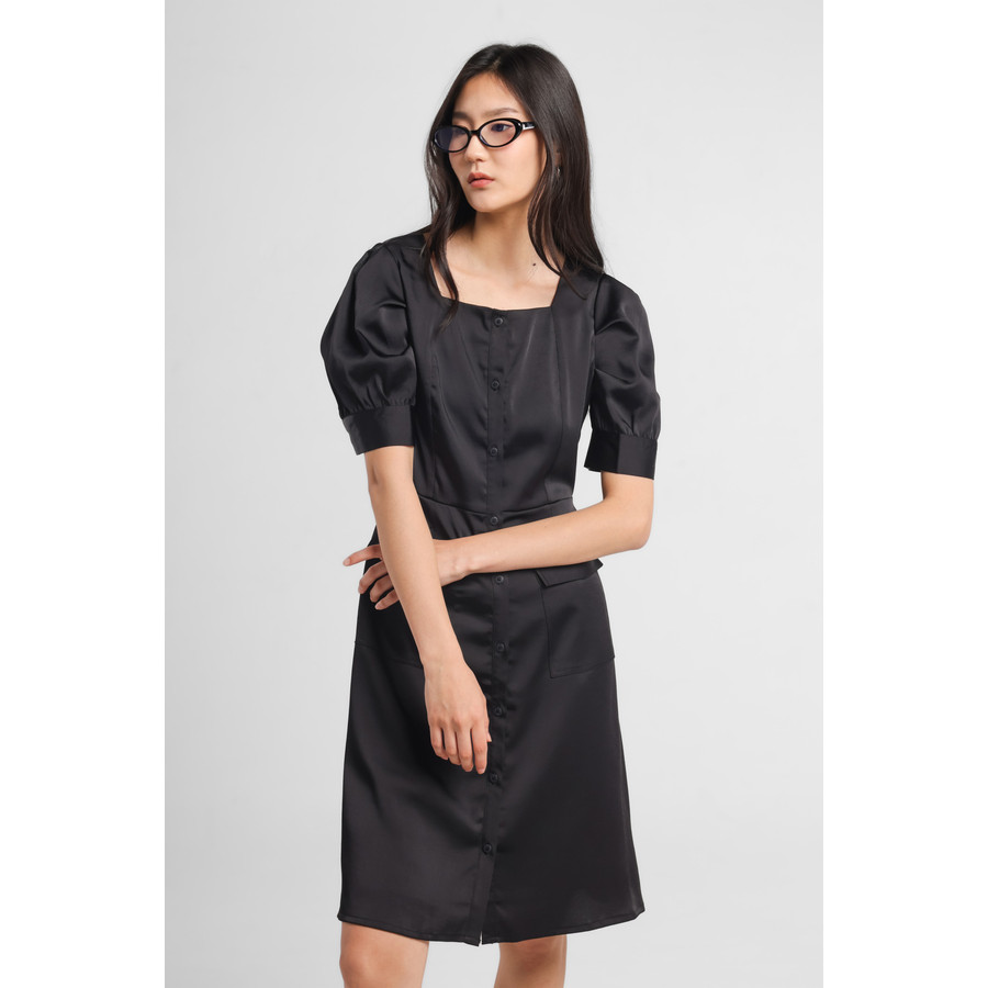 MINIMAL - Daisy - Dress With Puffy Sleeve - Black