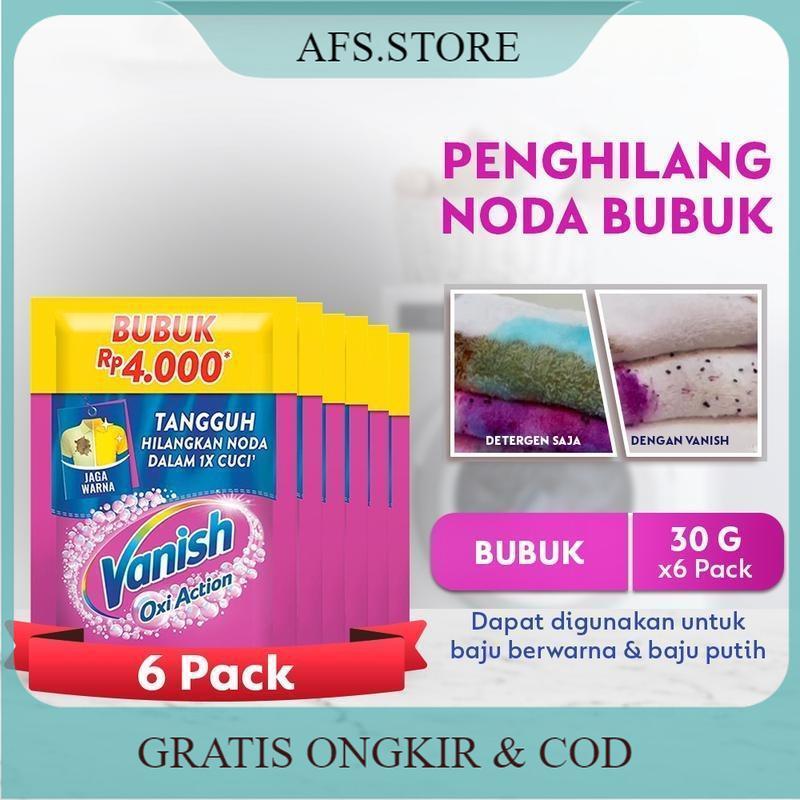 [6 PCS] Vanish Bubuk Pink 30gr - Deterjen Penghilang Noda Membandel pada Baju, Pemutih dan Pencerah 