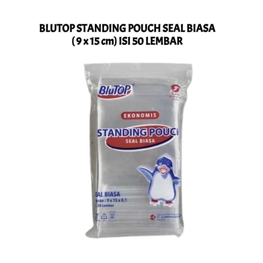 Standing Pouch 9x15 Seal Biasa isi 50 Blutop Kemasan Plastik Klip PP