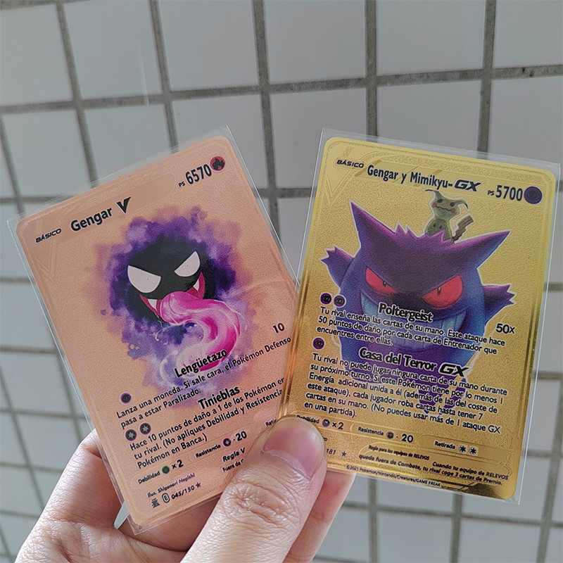 5000HP Metal Pokemon Cards Spanish Mewtwo arizard Pikau Gengar Shiny Iron Pokémon GX Vmax EX Game il