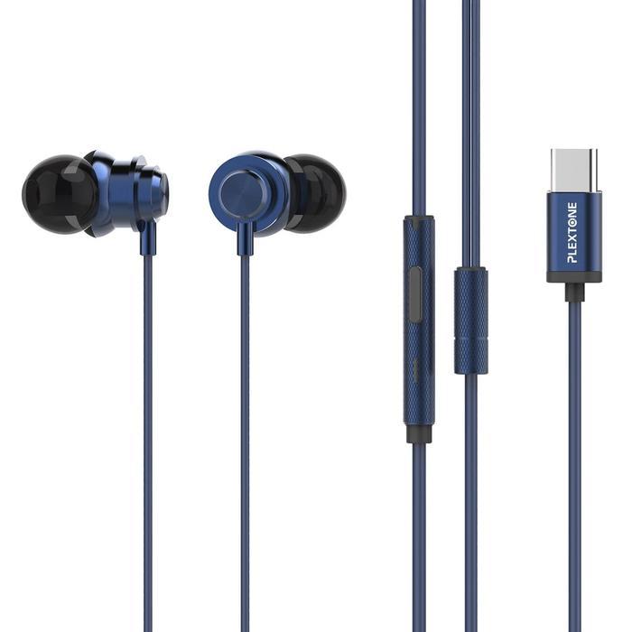Plextone X56M Metal Headset Earphone Stereo Microphone - Blue Type C