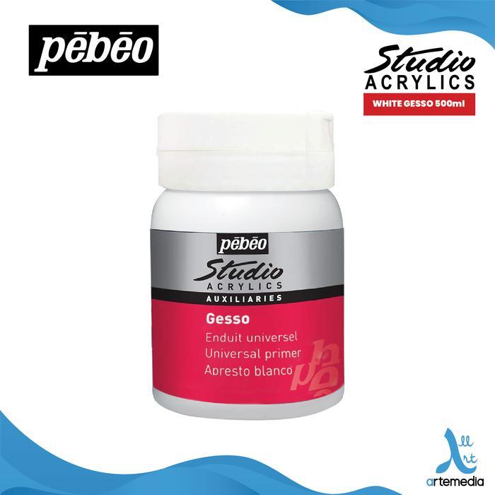 Pebeo Studio Acrylic Gesso Medium 500 ml White Gesso, Black Gesso, Grey Gesso Lapisan Dasar Lukisan 