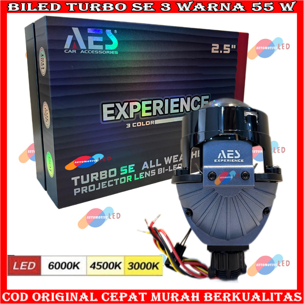 ORIGINAL LAMPU PROJECTOR BILED TURBO SE 3 WARNA AES 2,5 INCHI BLUELENS 60 WATT  PROJIE WST PROJIE BI