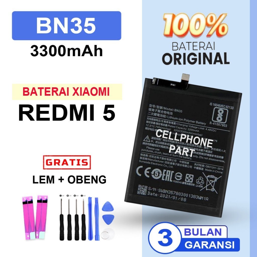 BATERAI BATRE XIAOMI REDMI 5 / BN35 ORIGINAL ((FREE OBENG+LEM))