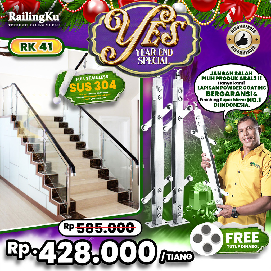 Railing Tangga Stainless Plate Minimalis Railingku [YES!] RK 41 Railing Anti Karat Free Penutup Dyna