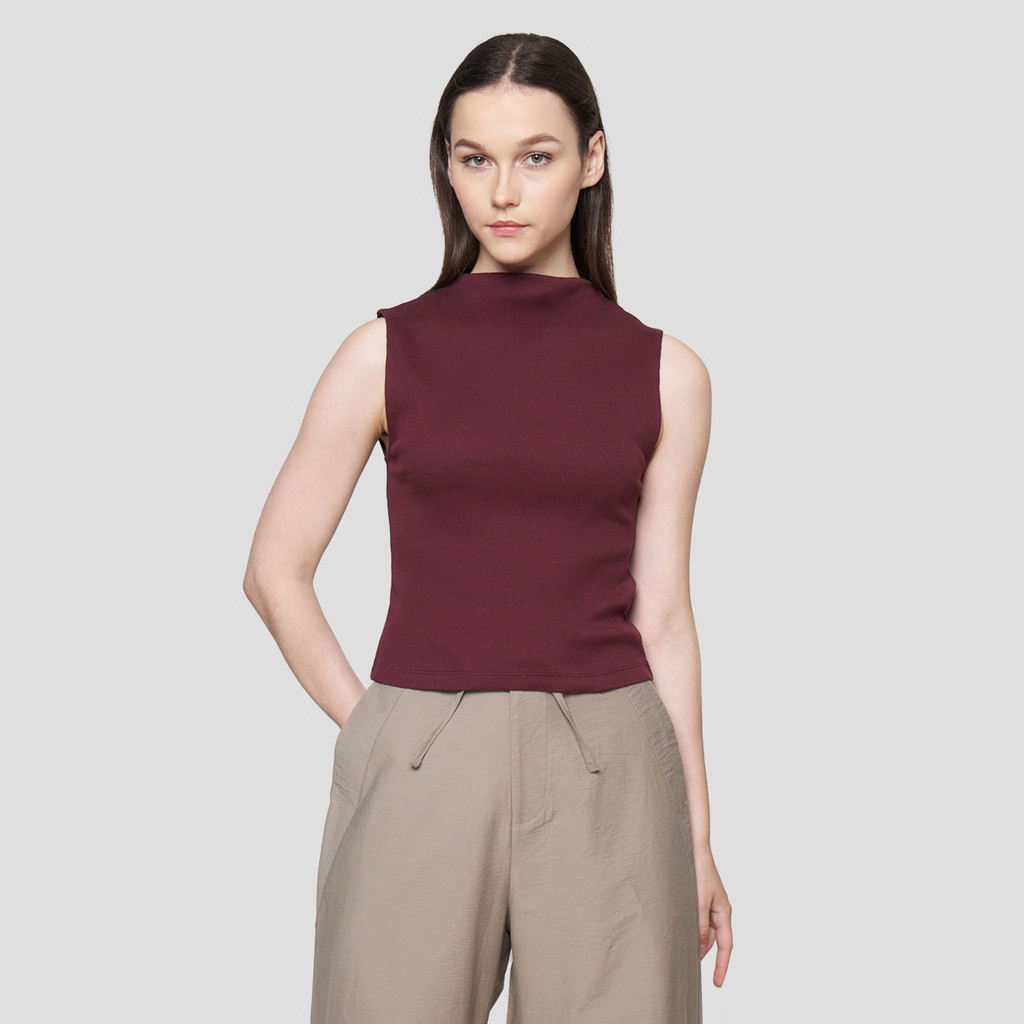 Nevada Solid Rib High Neck Kaos Tanktop Wanita 122961289