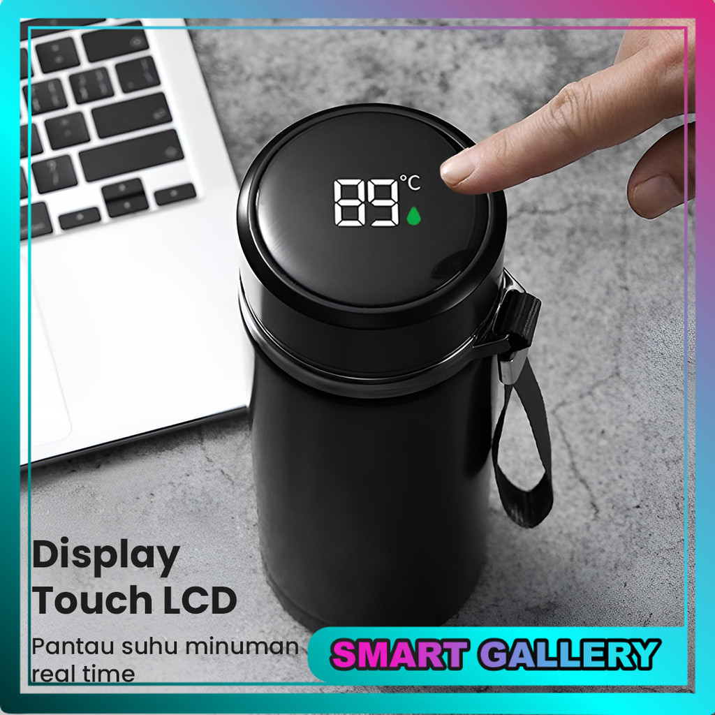 Botol Air Minum Termos Portable Tumbler Penyaring Teh Termometer Suhu Air 500ml