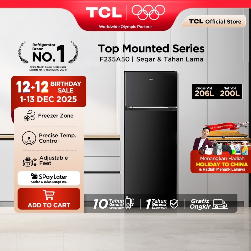 [NEW] [BIGGER CAPACITY] ] TCL Kulkas 2 Pintu (Refrigerator) - Kapasitas 206L - Electronic Control - 