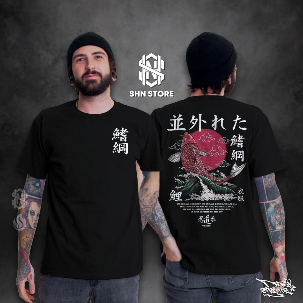 Kaos Distro Original Japanese Koi Fish Kaos Design Jepang Pakaian Pria Dewasa