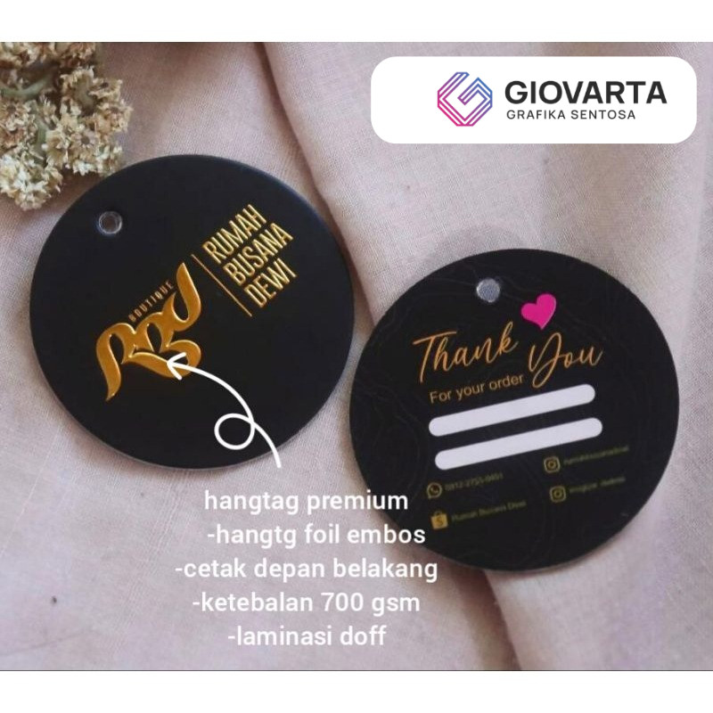 hangtag tebal premium hangtag foil embos hangtag elegan hangtag baju hangtag custom