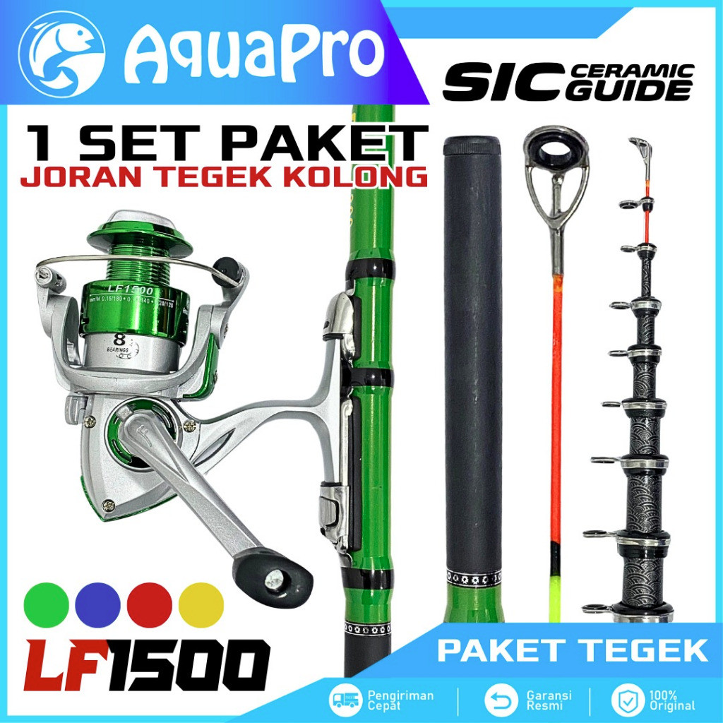 CANDUSHOP Aquapro 1 Set Paket Joran Tegek Kolong Teleskopik Lentur Ring Ceramic Guide dan Reel Serie