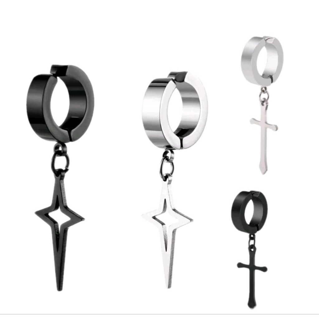 Anting Hoop Jepit Tanpa Tindik Motif Jurai Rantai anting Korea cowok cewek pria wanita anting jepit