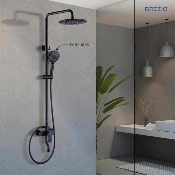 BREZIO FCBZ 1803 SHOWER SET TIANG MATT BLACK HITAM COLUMN
