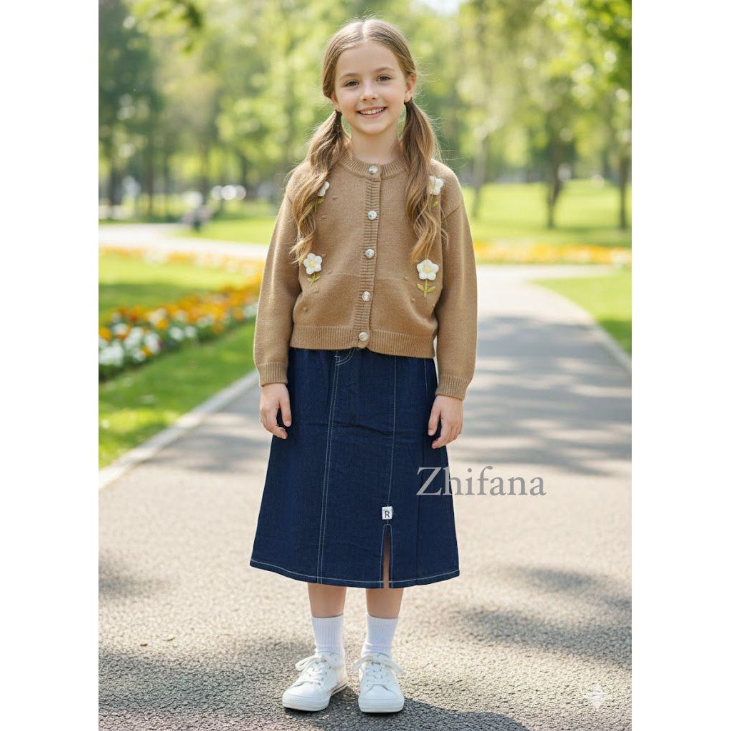 [zs1986] Size 7-10TH Setelan Rok 7/8 Atasan Rajut Cokelat Bunga Setelan Main Setelan Rok Lebaran Set