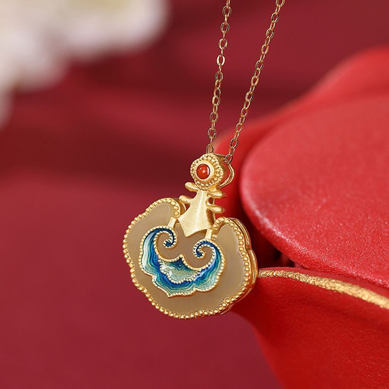 Jade Pendant for Women Cloisonné Ruyi Gold-Plated Jade Necklace Jade Pendant