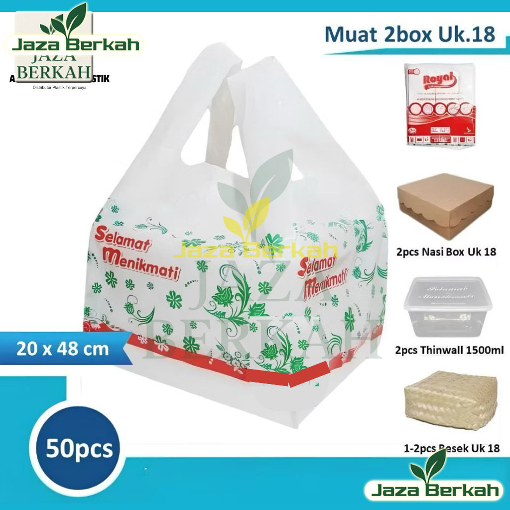 Kantong Plastik Untuk 2 Dus Box Nasi Makanan 18x18 Dan 20x20 cm