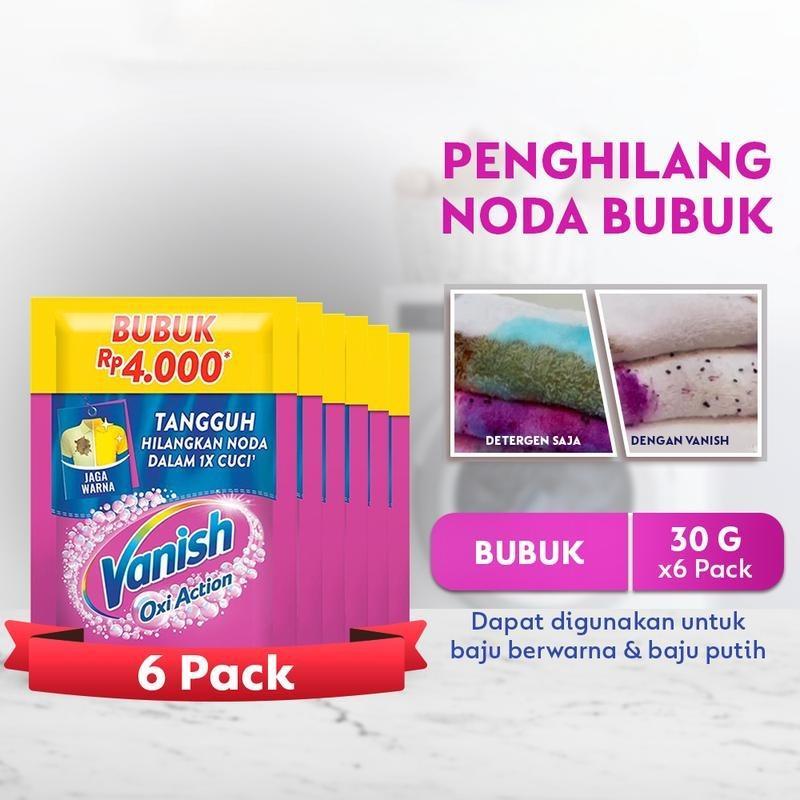 [6 PCS] Vanish Bubuk Pink 30gr - Deterjen Penghilang Noda Membandel pada Baju, Pemutih dan Pencerah 