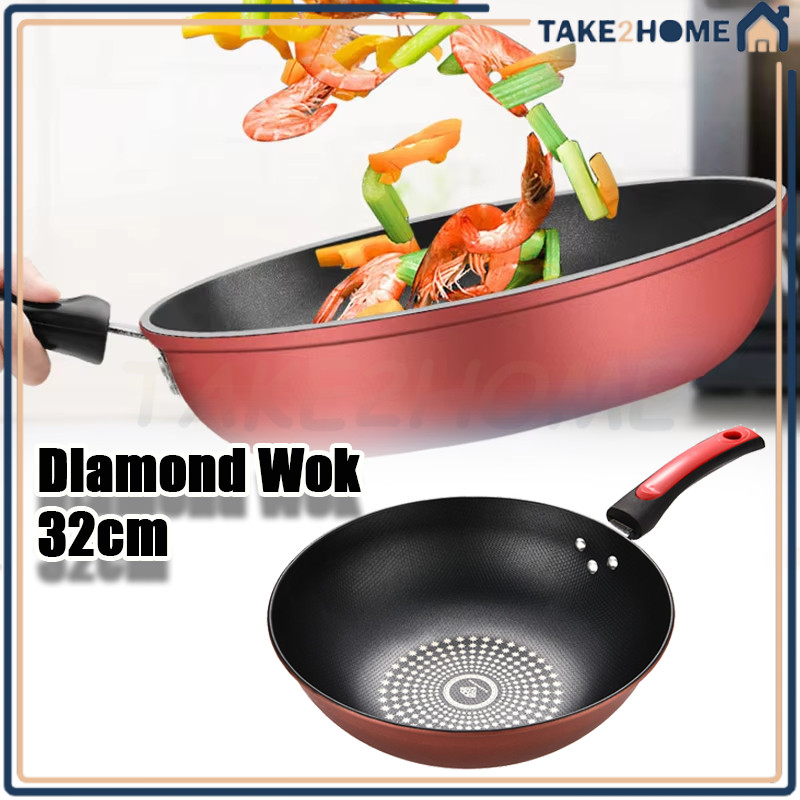 Wajan Batu Medis Anti Lengket 32cm/Wajan Diamond Anti Lengket Batu Medis/Wajan Penggorengan Anti Len