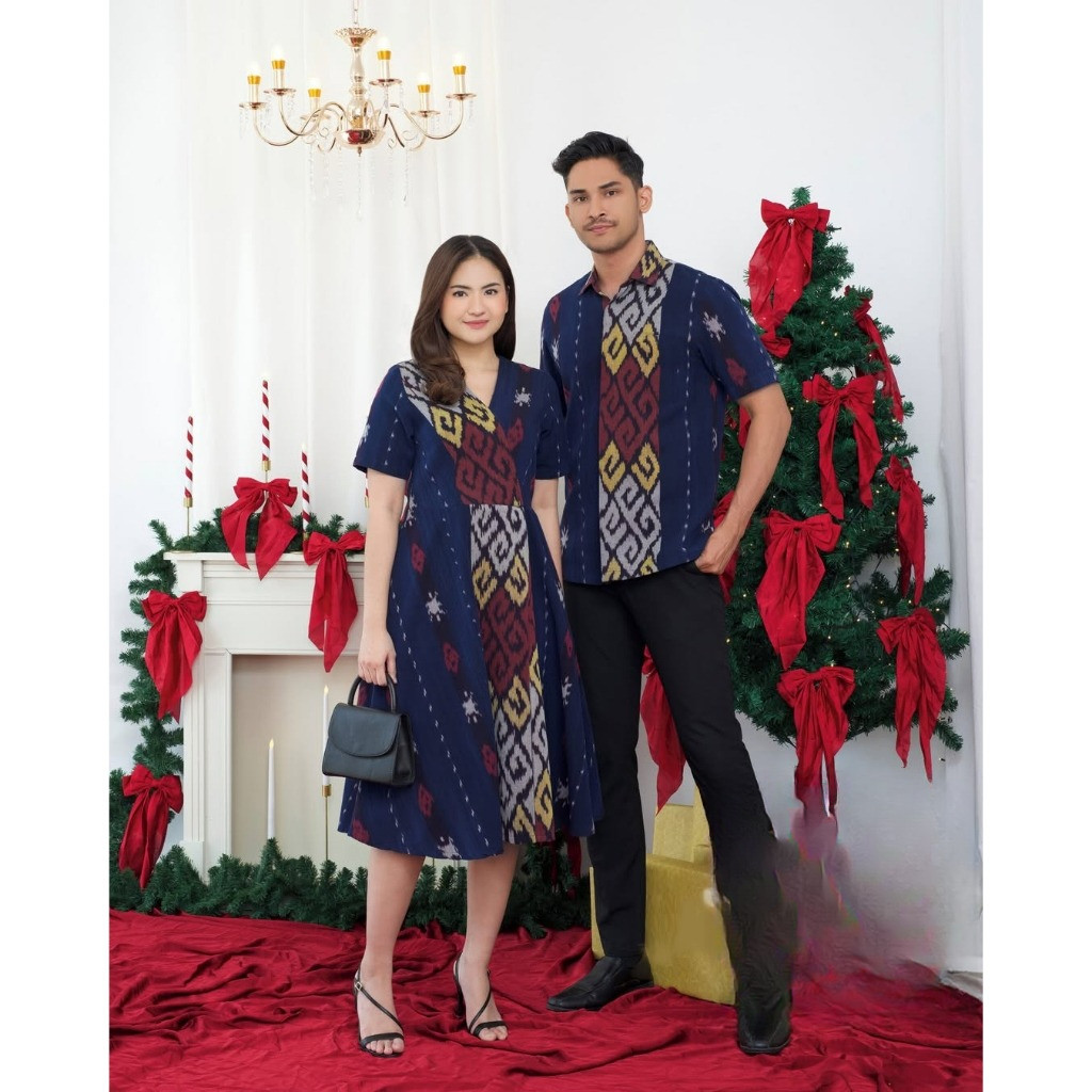 Set couple dres tenun terbaru NAVIKA, Baju natal, baju pasangan, Dress Natal, Baju Seragam