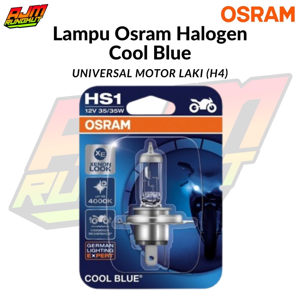 Bohlam Dop Lampu Depan Motor Halogen Cool Blue Osram 35W 12V H4 Motor Laki Original Osram Universal 