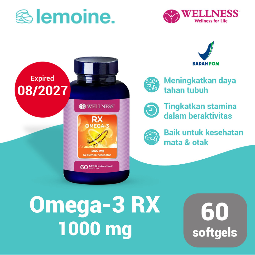 Wellness Omega-3 RX Omega-3 1000 mg Kesehatan Otak Mata Daya Tahan Tubuh 60 softgels
